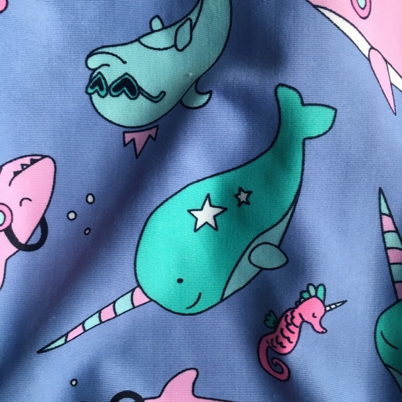 OshKosh B'gosh one piece Swimsuit 6 months long sleeves purple Narwhal shark - Picture 9 of 12
